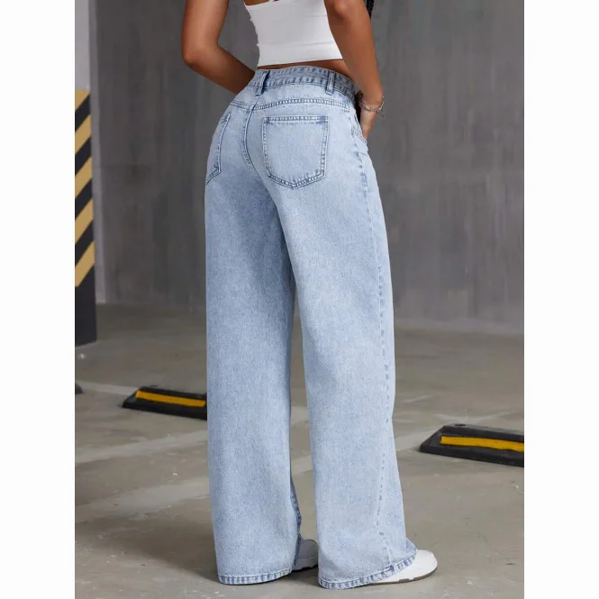 Women's Autumn New Casual Loose Straight Leg Wide Leg Denim Pants for Women