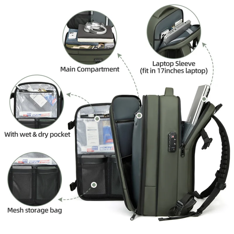 Airbag Travel Backpack Vacuum Compression Airback 17 inch Laptop Business Backpacks Waterproof Expandable School Bag Anti Theft