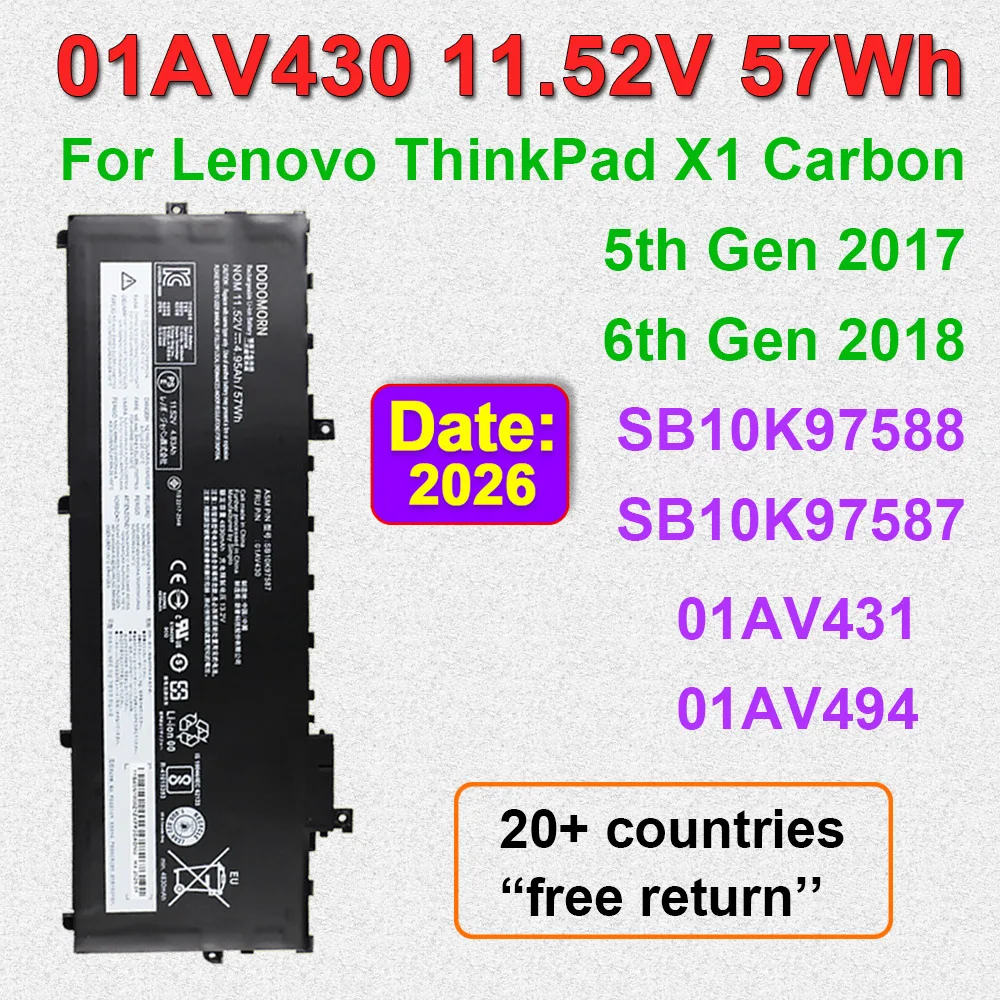 Laptop Battery For Lenovo ThinkPad X1 Carbon 5th Gen 2017/6t