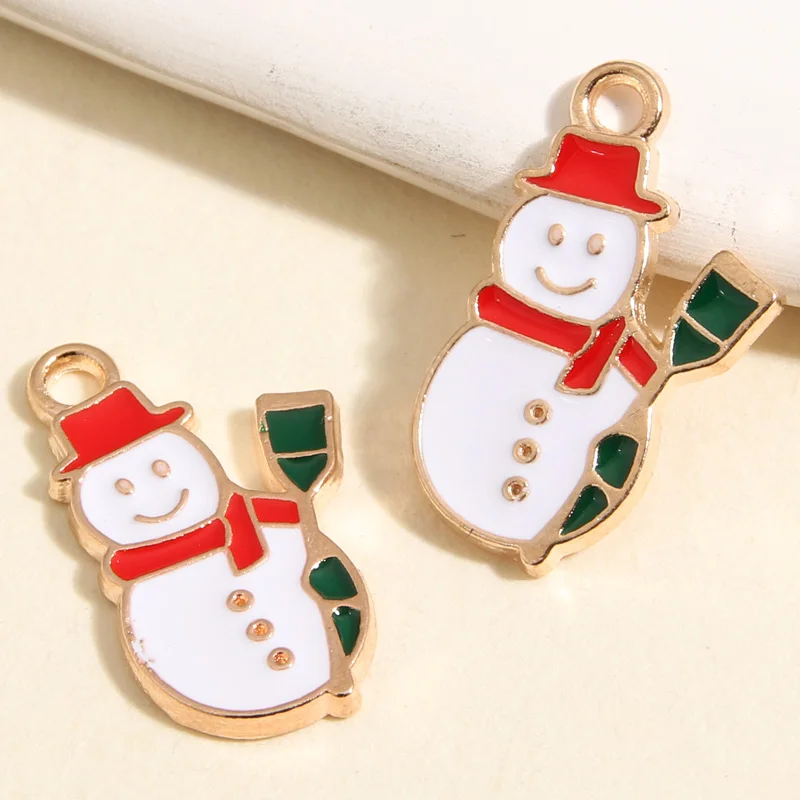 10pcs Gold Color 22x14mm Lovely Enamel Snowman Charms Christmas Pendant For DIY Handmade Necklaces Earrings Jewelry Accessories