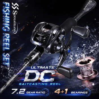 Sougayilang DC Baitcasting Reel & Carbon Fishing Rod Combo 7.2:1 Gear Ratio Ultralight Baitcaster Set for Bass Micro Fishing 1