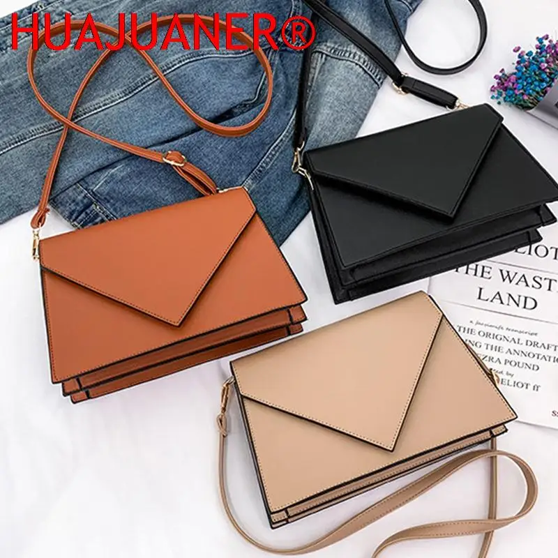 Vintage Envelope Shoulder Bag For Women PU Leather Crossbody Bag Fashion Small Square Bag Solid Color Flap Messenger Handbag sac