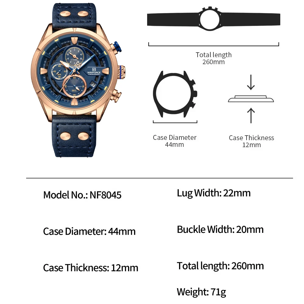 NAVIFORCE Luxury Man Watch High Quality Waterproof Chronograph Luminous Men\'s Wristwatch Leather Men Quartz Watches Casual Clock