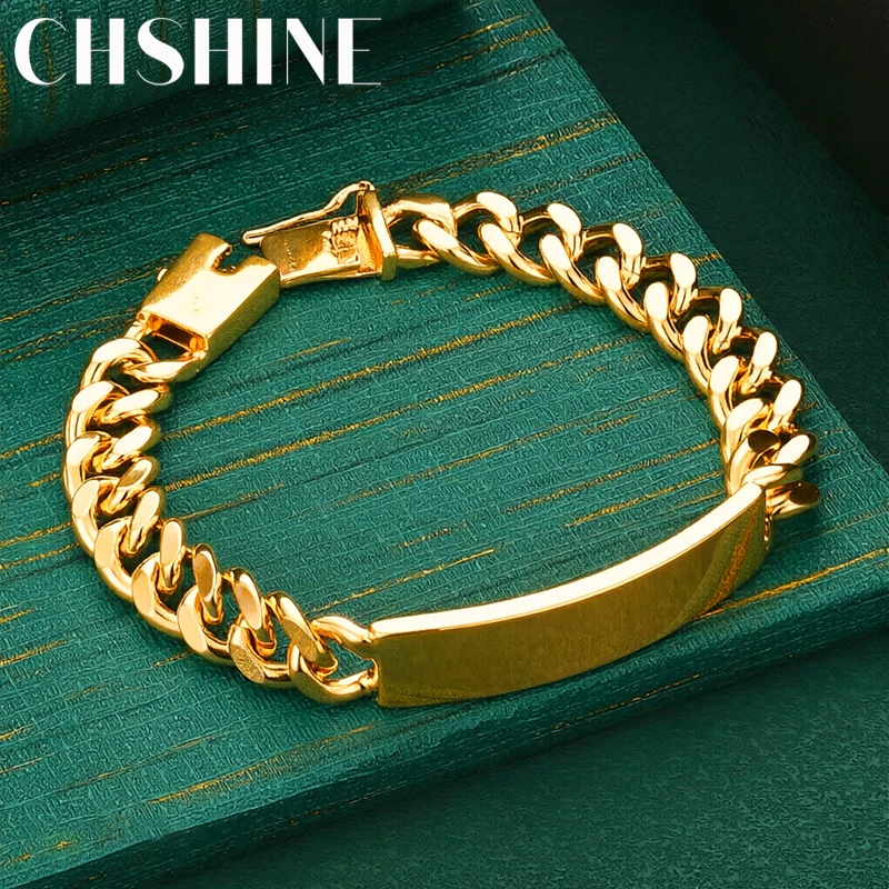 Noble Classic 10MM Geometry Chain Fashion 925 Sterling Silver 18K Gold Bracelets for Man Women Wedding Party Fine Jewelry