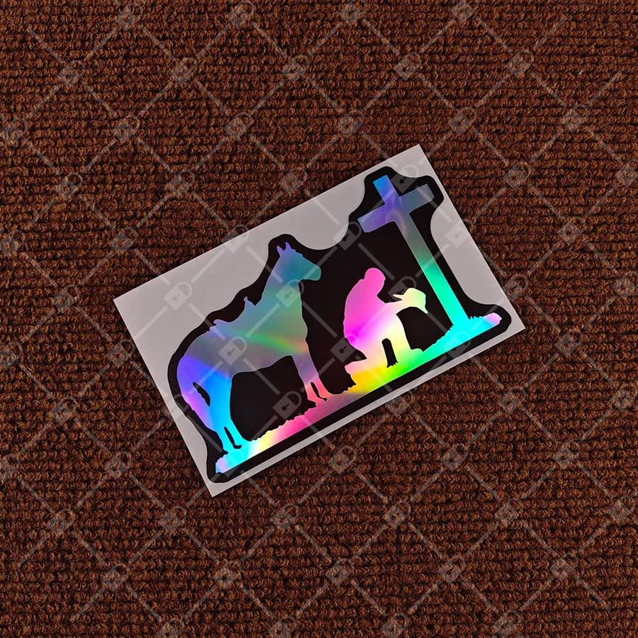 1 piece of car decal - denim and horse vinyl sticker, cross-shaped decal, compatible with plastic surfaces, denim sticker