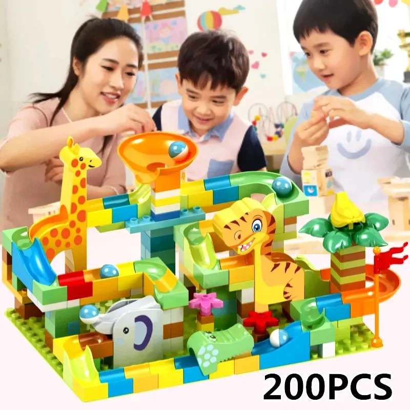 DIY Dinosaur Marble Race Run Big Blocks Plastic Building Blocks Funnel Slide Assembly Bricks Educational Toys For Children Gifts