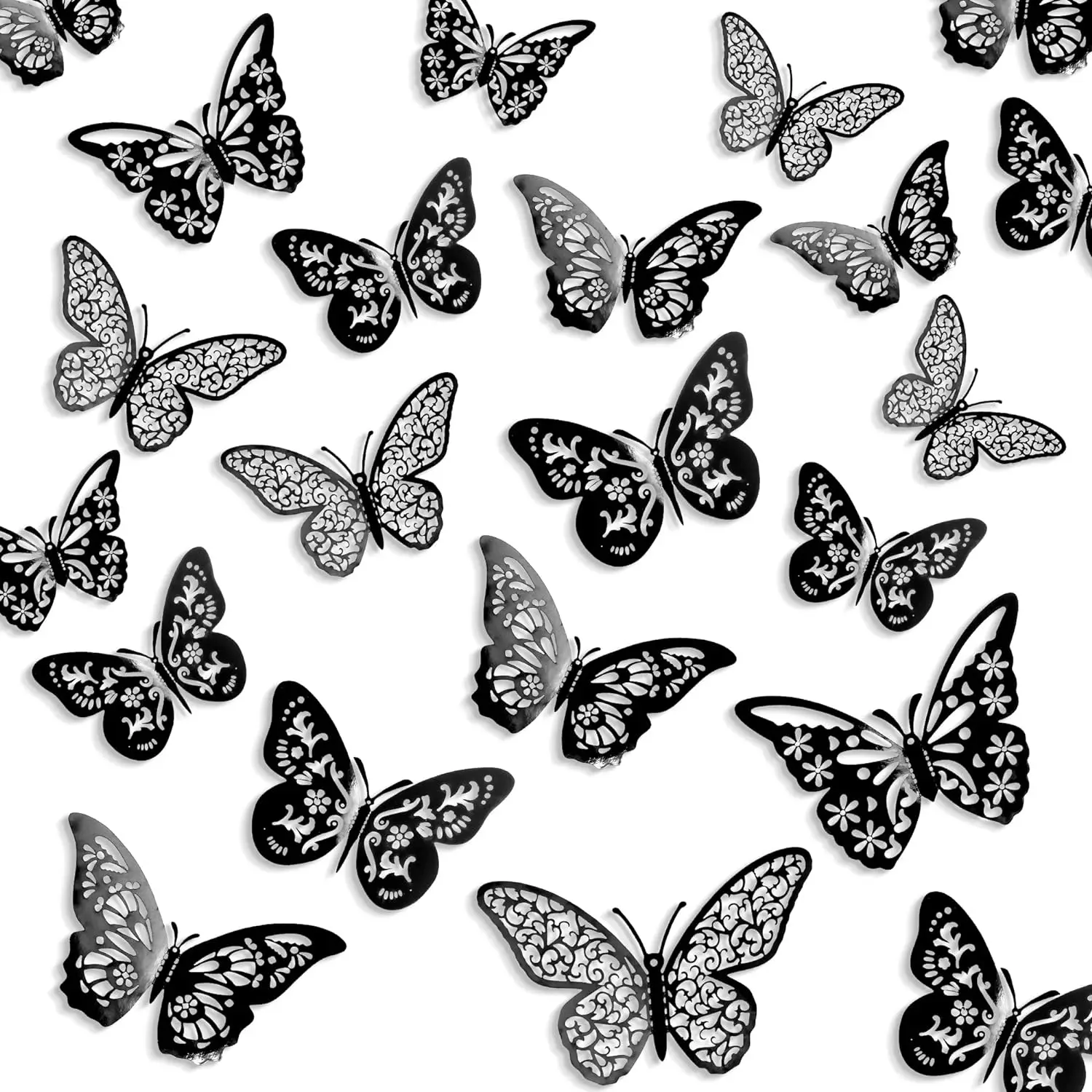 48Pcs Black Butterfly Decorations 4 Styles 3 Sizes Butterfly Wall Decor 3D Butterfly Party Decorations Crafts Butterflies Varied