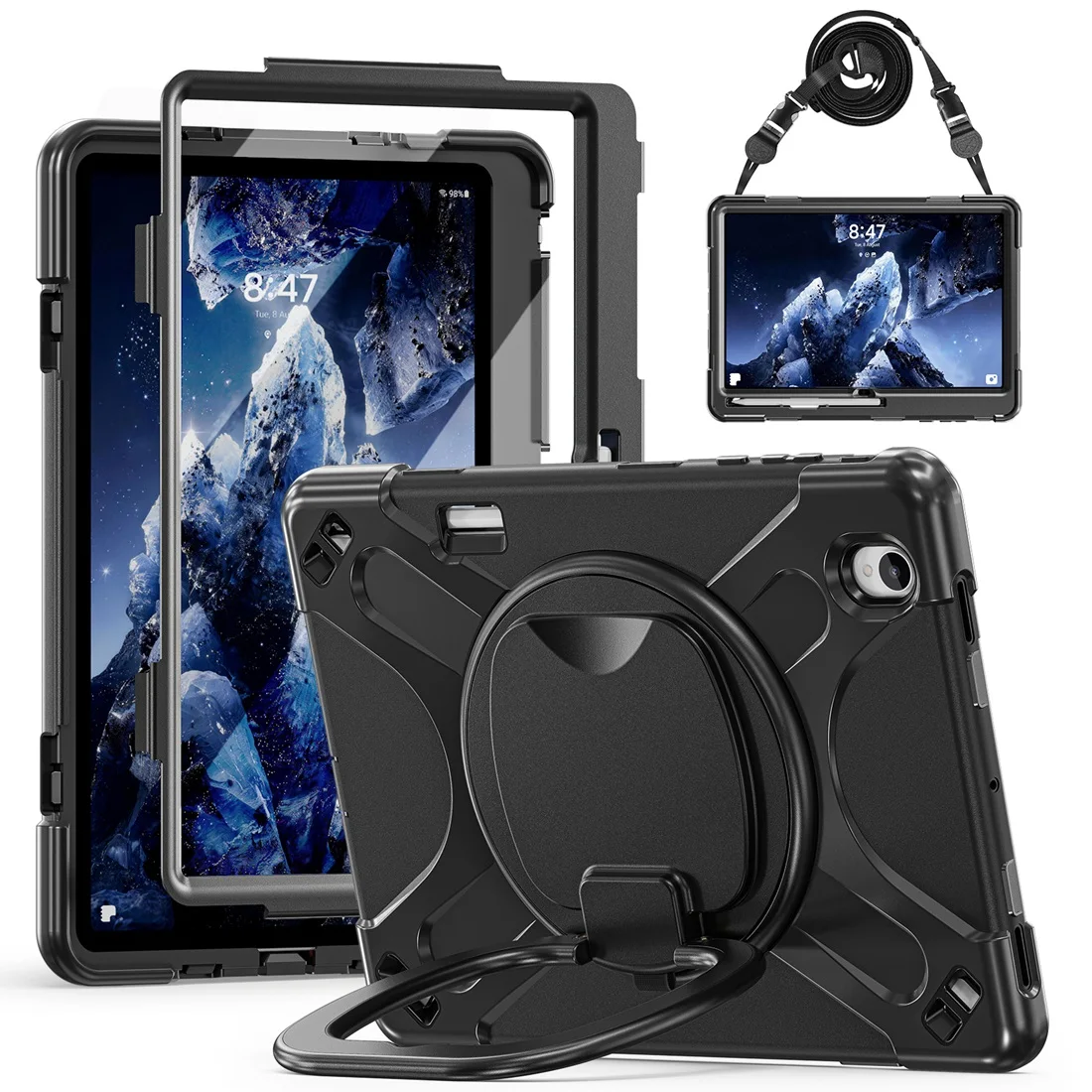 Heavy Duty Rugged Protective Case 360° Rotating Kickstand & Handle Grip,Shoulder Strap For Samsung Galaxy Tab S12+ 12.4 Inch