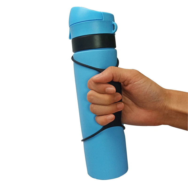 600ML Collapsible Water Bottle, Reuseable BPA Free Silicone Foldable Bottles Portable Hiking Cup For Outdoor Mountaineering Tour