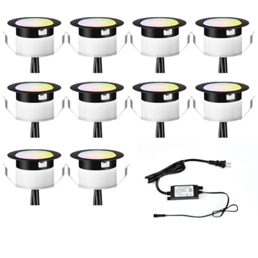 

WiFi LED Deck Lights Kit RGBW Φ1.77 Smart Phone Control Low Voltage Recessed Muticolor and Warm White Soffit Yard Path Stair De