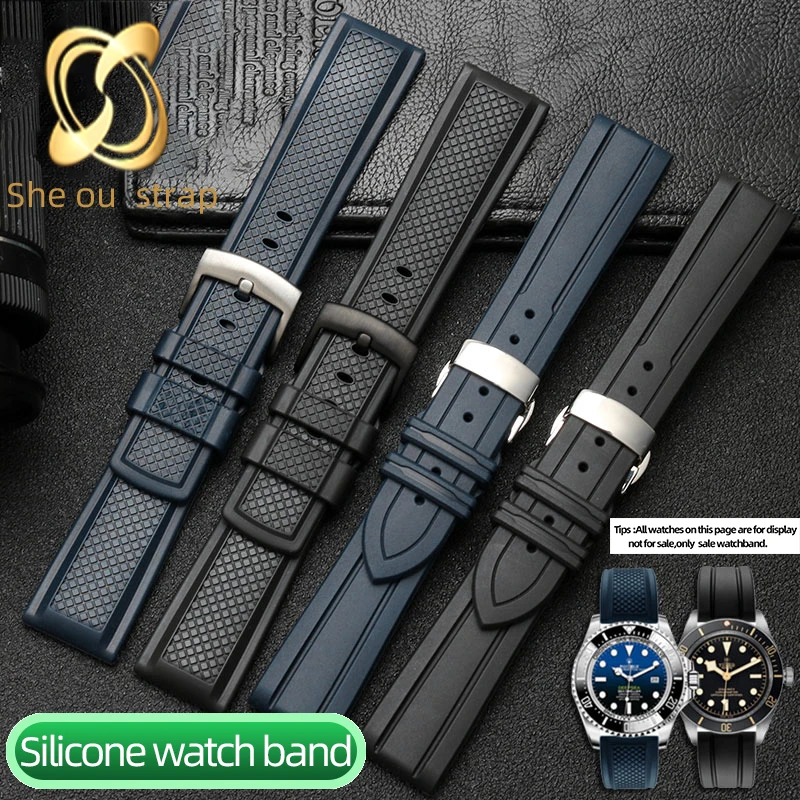 20MM 22MM High Quality Silicone Watch Strap For OMEGA IWC Hamilton Black Blue Watch Band Waterproof And Sweat Resistant