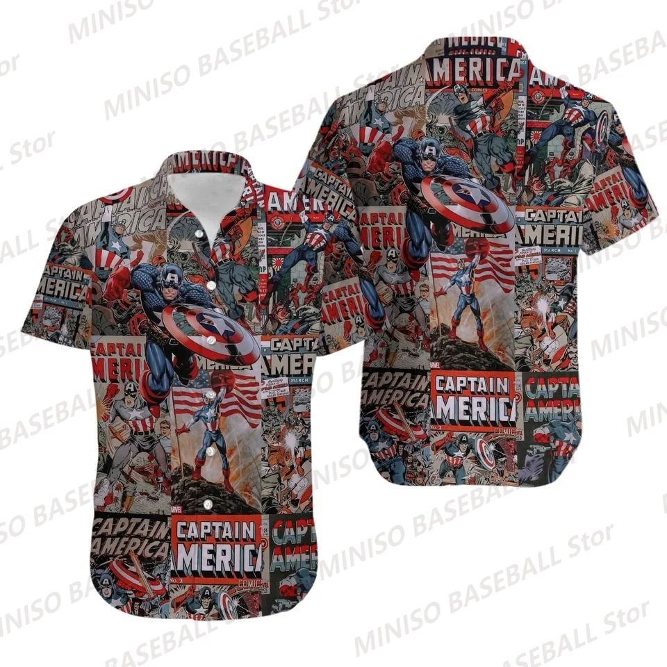 New Summer Boy Marvel Captain America Aloha Disney Summer Hawaii Shirt 2024 Kids/Adults Short Sleeve Casual Street Style Shirt