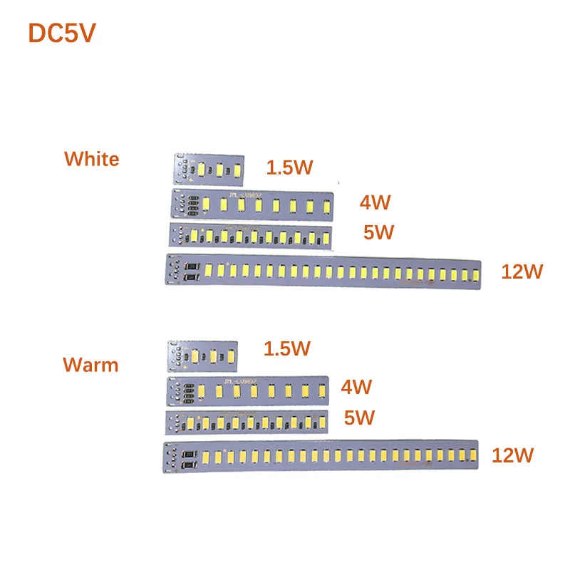 1Pc DC5V 5730 SMD LED Lamp Board Light Bulb Source USB Universal Lamp Beads 1W 4W 5W 12W White Warm Light With 20cm Line