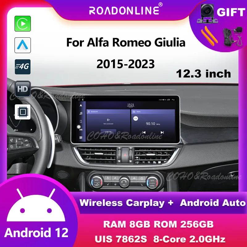 Audio Android per Alfa Romeo Giulia 2015-2023 Android 12 12.3 pollici Octa Core 8 + 256 lettore multimediale per auto sistemi intelligenti per auto