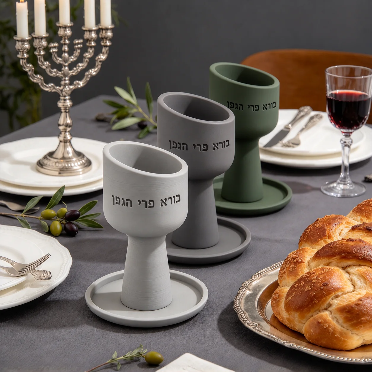 Kiddush Cup with Saucer Hebrew Engraved Jewish Wine Goblet Judaica Ritual Cup for Shabbat Pesach Bar Bat Mitzvah Holiday Gift