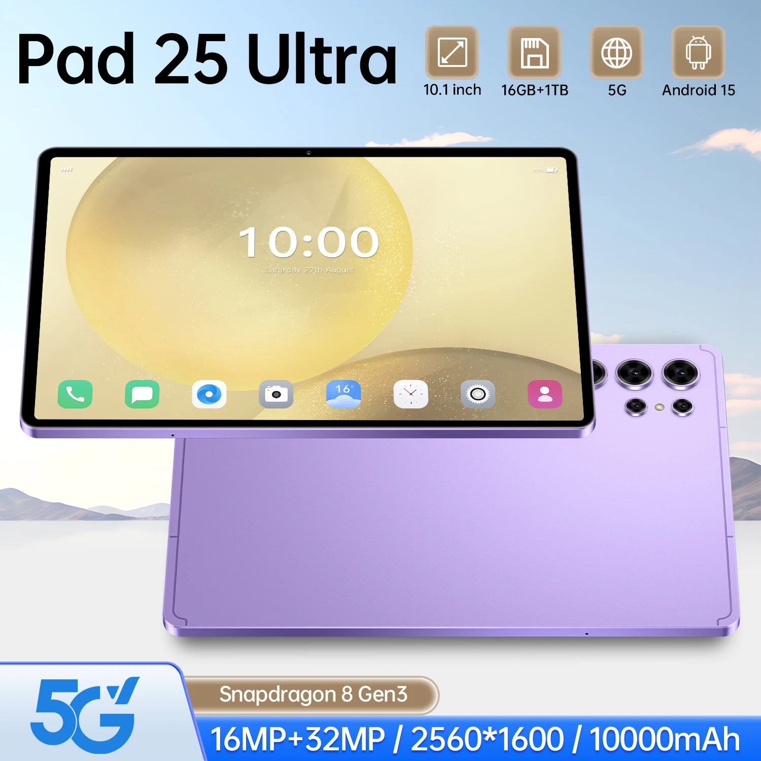 

Новый планшет 2026 Pad 25 Ultra 10.1" Android 15.0, 16 ГБ ОЗУ, 1 ТБ ПЗУ, аккумулятор 10000 мАч, две SIM-карты, двойной режим ожидания, оригинальный планшетный ПК