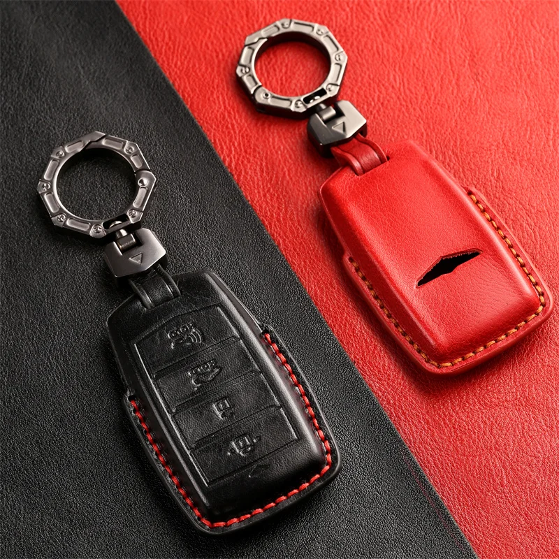 4 Buttons Leather Car Key Case Cover Fob for Hyundai Genesis G70 G80 G90 2017 2018 2019 2020 Key Protector 