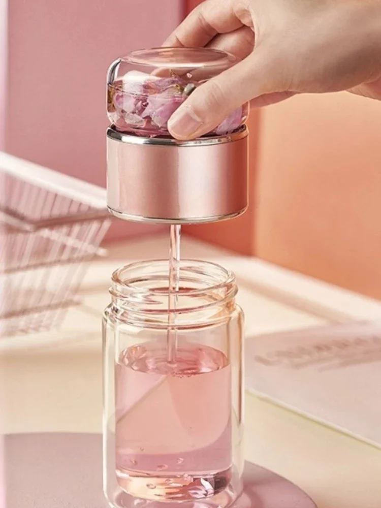 Tee-Ei-Glasbecher – doppelwandiger, isolierter und hitzebeständiger, niedlicher tragbarer Becher für Frauen, Sommerreisen und Bürogebrauch