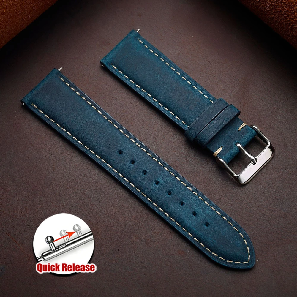 Koeienhuid horlogeband 14mm 16mm 18mm 20mm 22mm 24mm Vintage donkerbruin Quick Release horlogeband voor Samsung Galaxy Watch 8/7/6/5/4