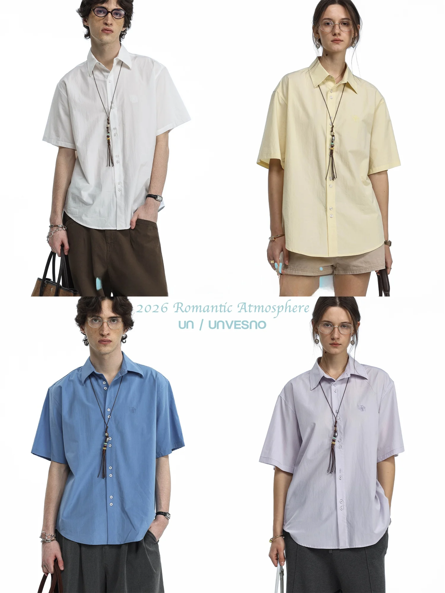 

Minimalist Embroidered Beaded Necklace Textured Lyocell Shirt UnvesnoUNOffduty Nomadic Academy Fashion Urban Youth Spring