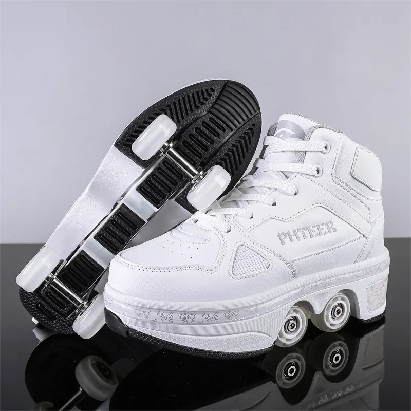 Pu-Leder Kinder 4-Räder Rollschuhschuhe Casual Deformation Parkour Sneakers Skates für Runden Erwachsene von Laufsportschuhen