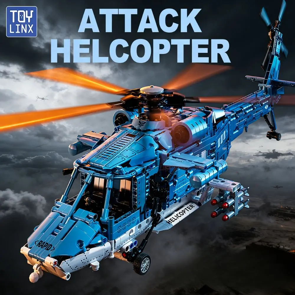 

KAVOWORLD 76CM Detailed 1711pcs Attack Helicopter Bricks Set Rescue Aircraft Tech Building Block Model with Missiles Display Toy