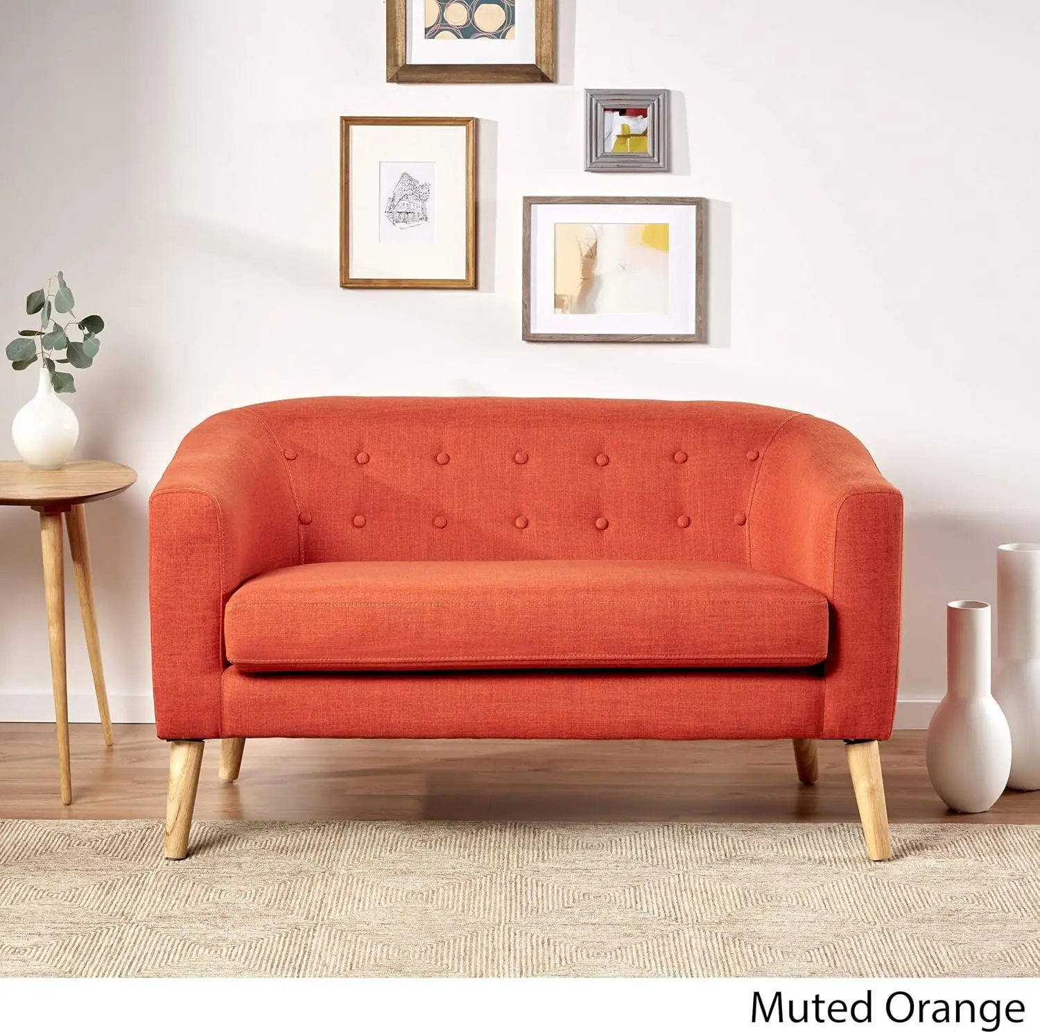 Christopher Ridder Home Bridie Mid-Century Modern Loveseat, Gedempte Oranje Stof