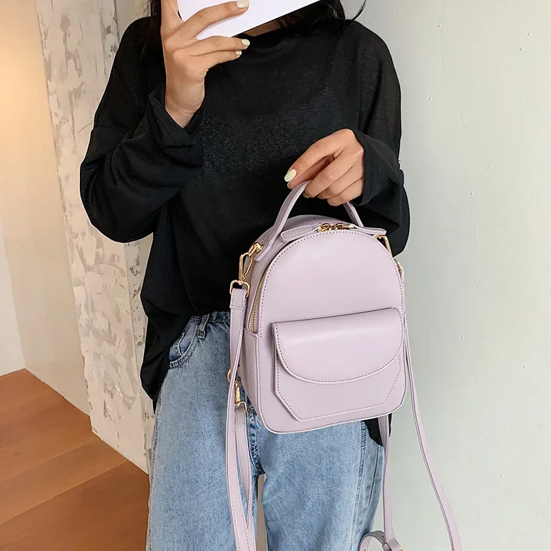 Women's Backpack Mini Softback PU Material Backpack Cute Solid Color Bag College Student Backpacks Handbag