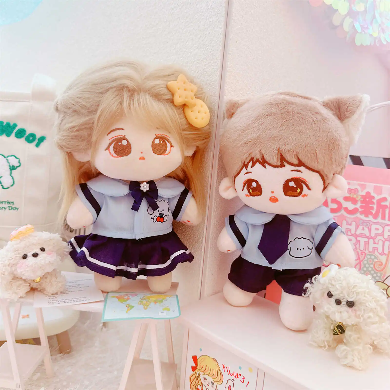 3 Stück Set niedliche Schuluniform 10cm Puppe Kleidung kawaii weichen Idol Plüsch Puppe Kleidung Cartoon wechselnde Kleidung Spiele für Mädchen Geschenk