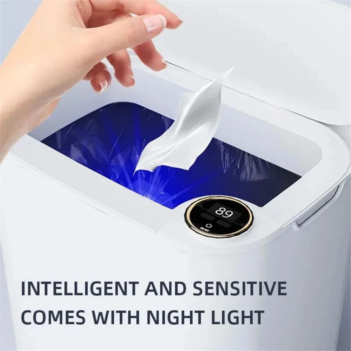 AA25 Intelligenter Sensor-Mülleimer mit Display, Aufladung, automatischer Abfallbehälter für Badezimmer, Küche, Toilette, Papierkorb