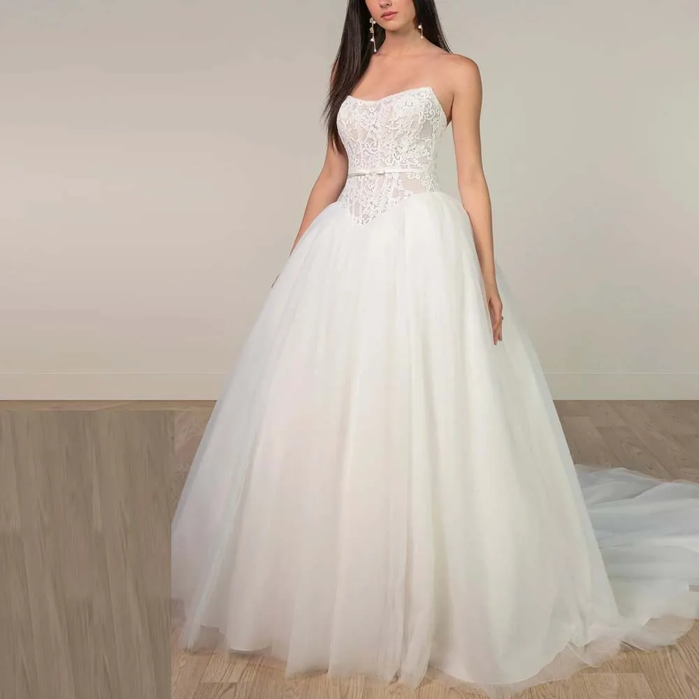 Customized Lace Ball Gown 웨딩드레스 Sweetheart with Belt Drapped Bridal Dress Corset Puffy Wedding Gowns Court Train
