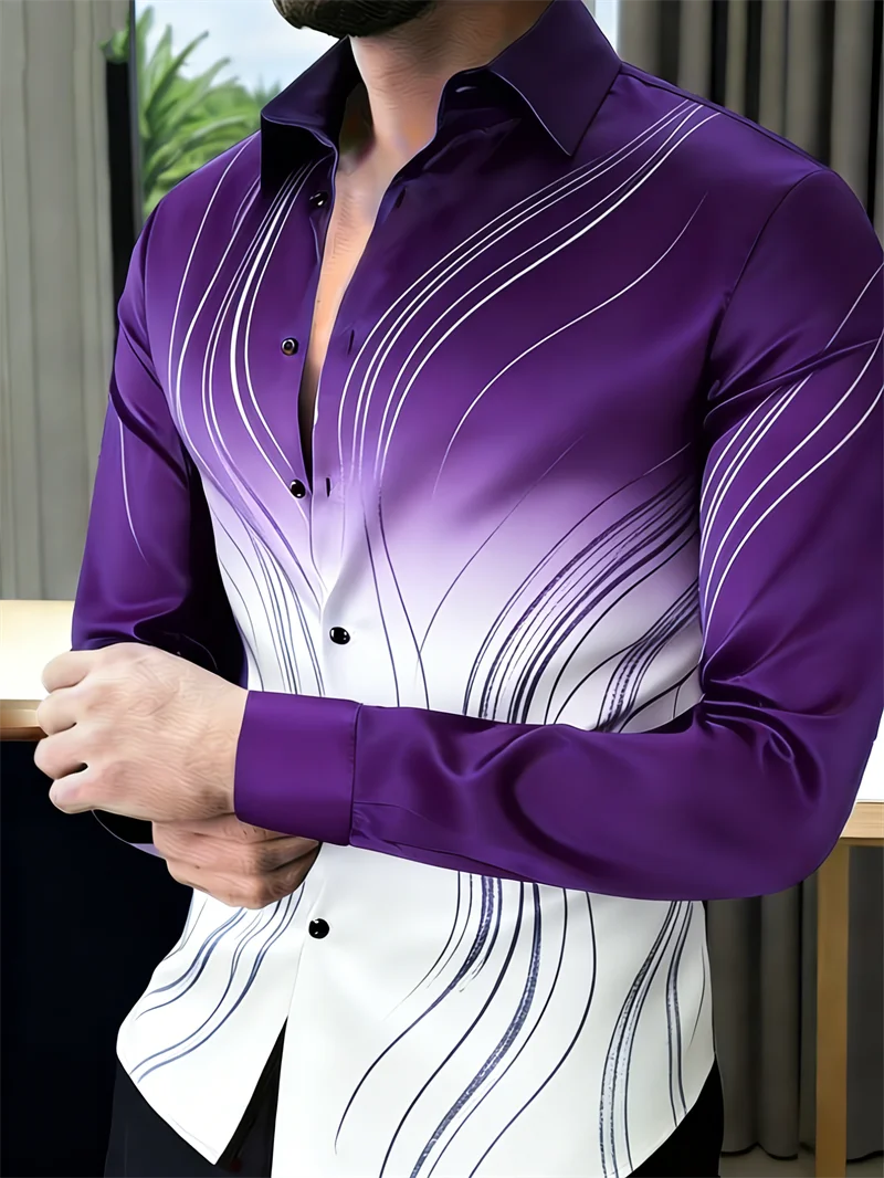 

New men's 11 color 3D printed shirt with high-quality gradient pattern, casual and fashionable long sleeved lapel shirt
