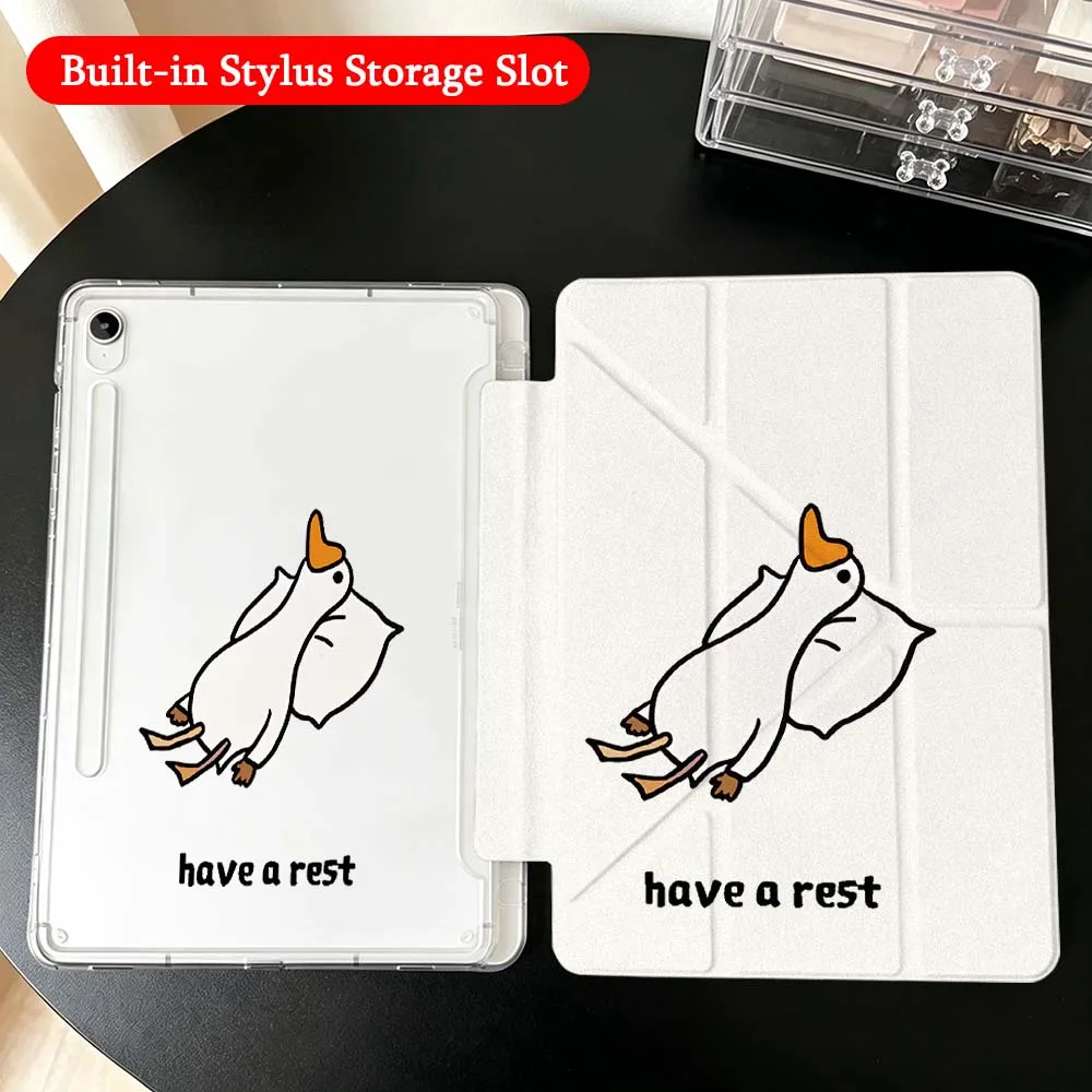 Cartoon Duck Rest Case For Samsung Galaxy Tab A9 A8 A11 S6 S7 S8 S9 S10 FE Plus Lite Transparent Y-Shaped Folding Tablet