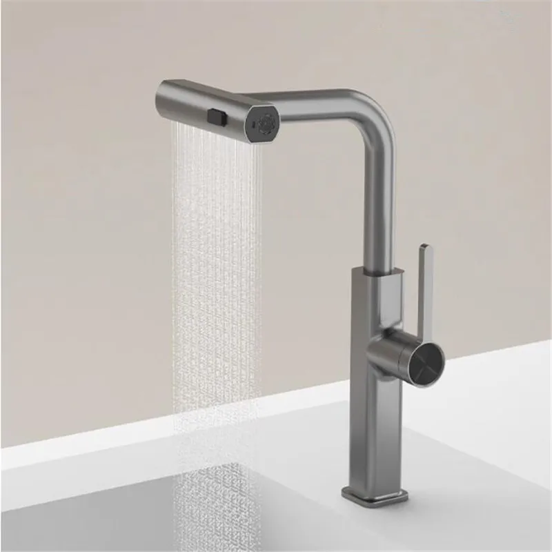 

New Gray kItchen Faucet Brass Lead Waterfall Faucet Digital Display Hot and Cold Pull Out Slid Mixer Sink Faucet Bathroom Mixer