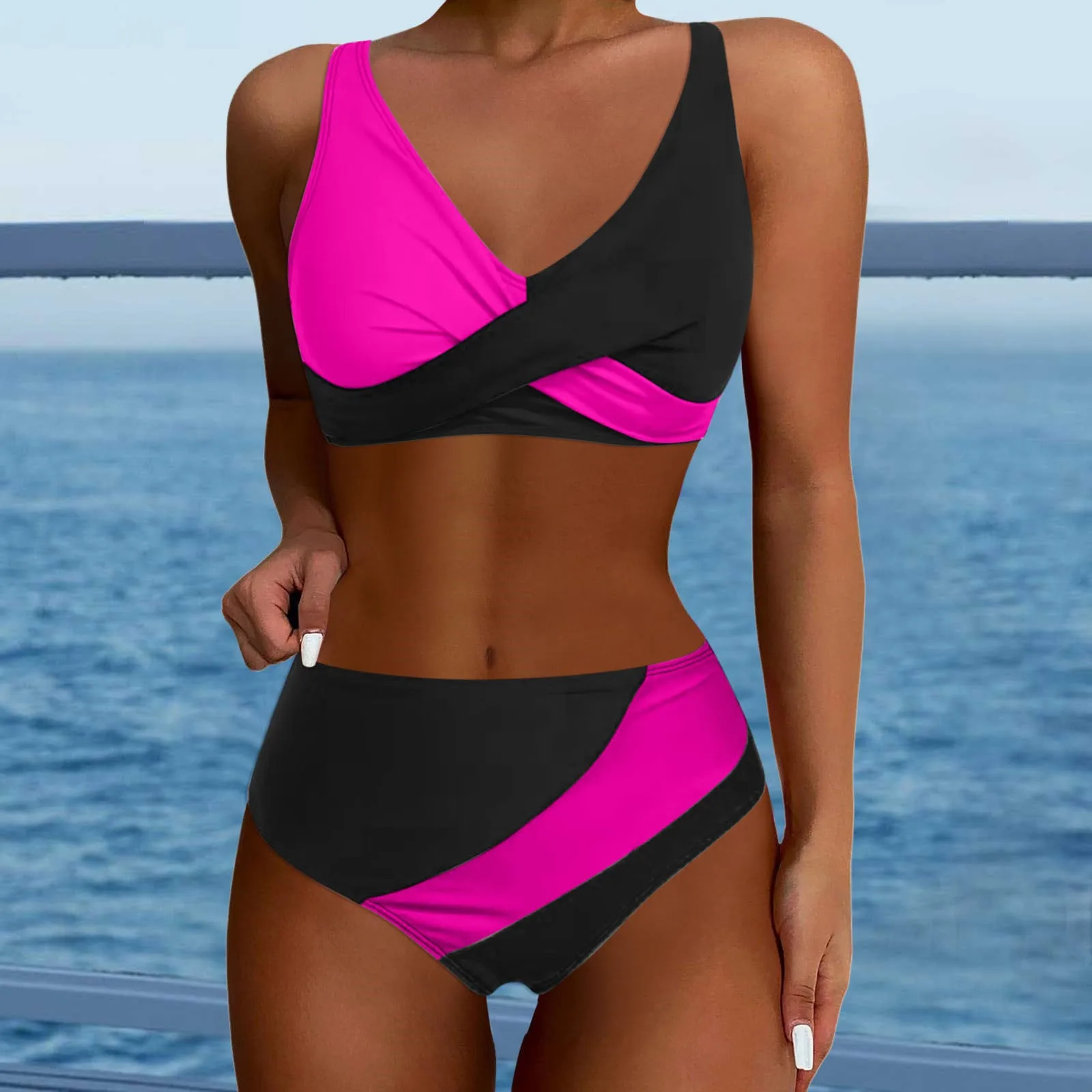 

Bikini 2025 Vintage Print Bandeau Swimsuit Woman Sexy High Cut Bikini Women'S High Waisted Two Pieces Set Swimsuit Bikini Suit