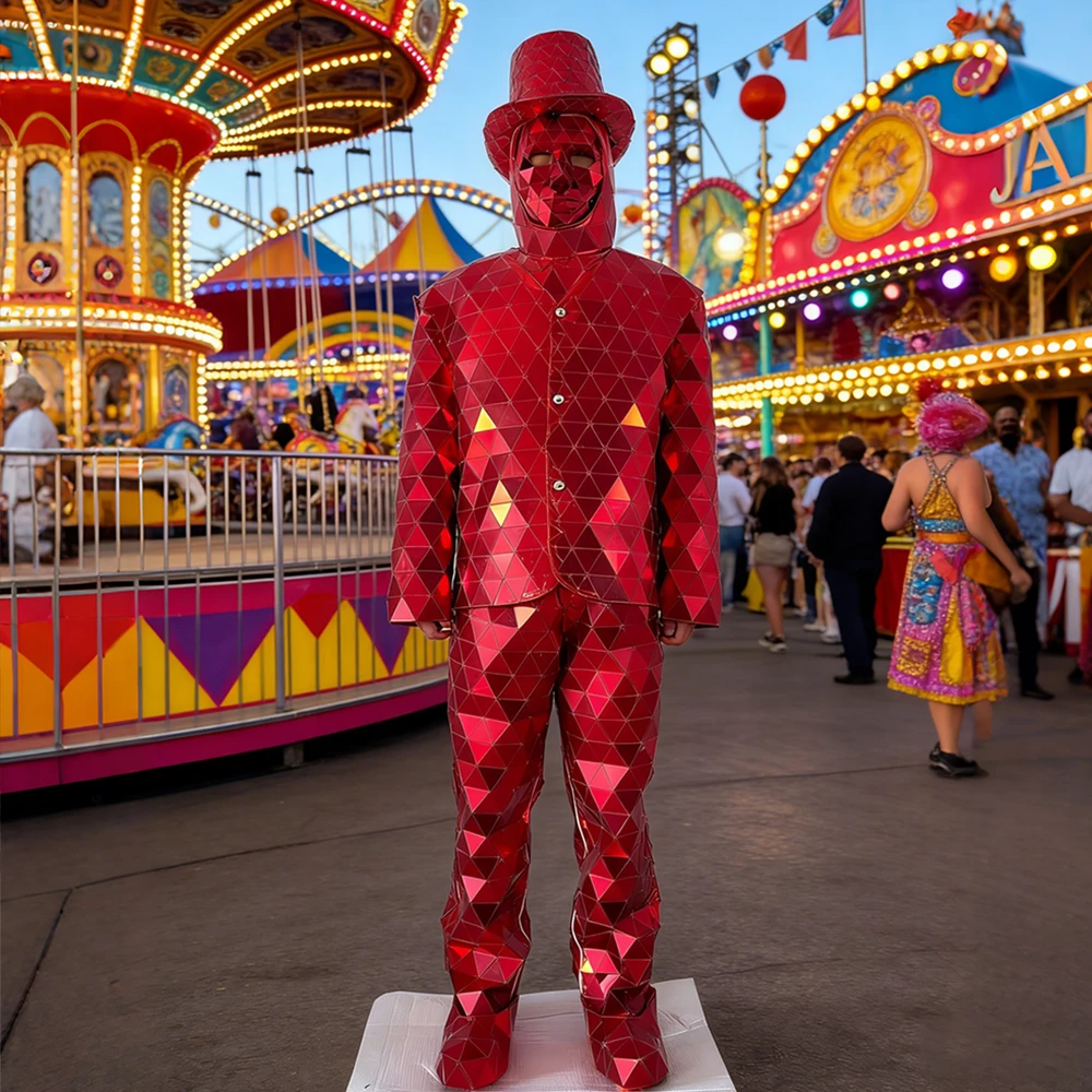 

Red Mirror Suit Stage Dance Costume Red Mirror Mask Performance Costume Party Costume Stage Dance Costume Halloween Easter Wear