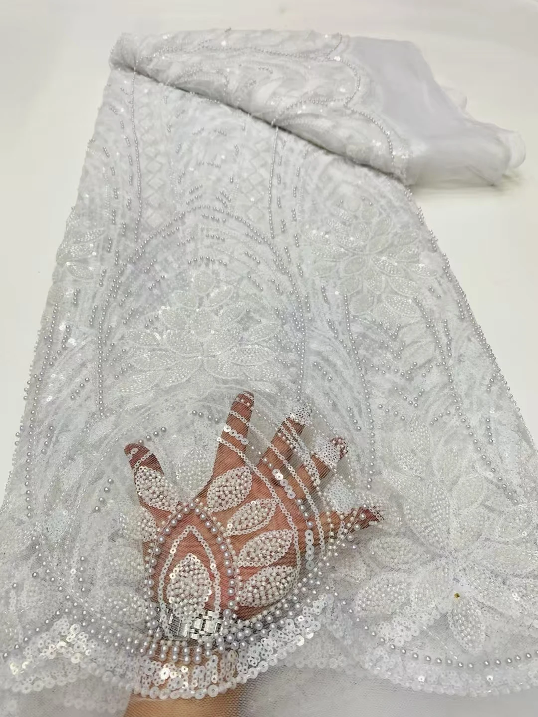 Hochwertiger afrikanischer nigerianischer Tüll-Spitzenstoff, 2025, französischer Netz-Pailletten-Perlenstoff, Nähen, Stickerei, Spitze für Kleider, 5 Yards