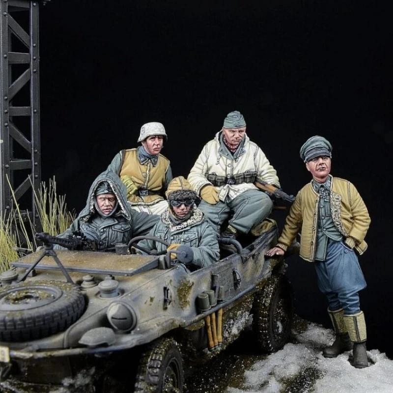 1/35 Maßstab Druckguss-Harz-Figurenmodellbausatz Offizier- und Amphibienfahrzeug-Besatzungsset 5 Figuren (ohne Fahrzeug) Unmontiert Unbemalt
