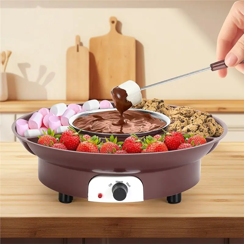 A005-MINI Electric Chocolate Melting Pot With 6PCS Forks, Warmer Machine For Milk, Butter, Candy EU Plug- Fondue Set