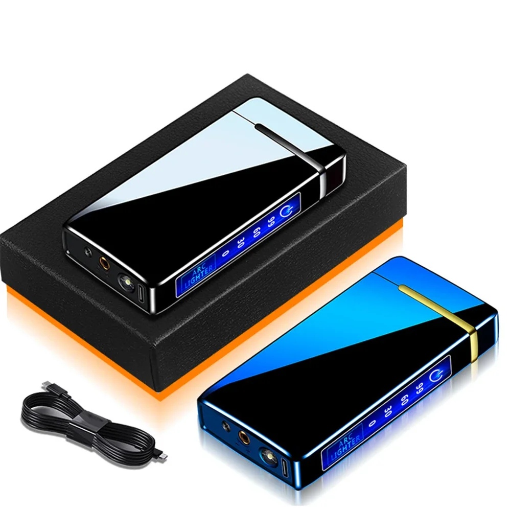 3 em 1 jet mais leve metal à prova de vento flameless elétrica mais leve exibição energia usb carga plasma gás butano mais leve com lanterna