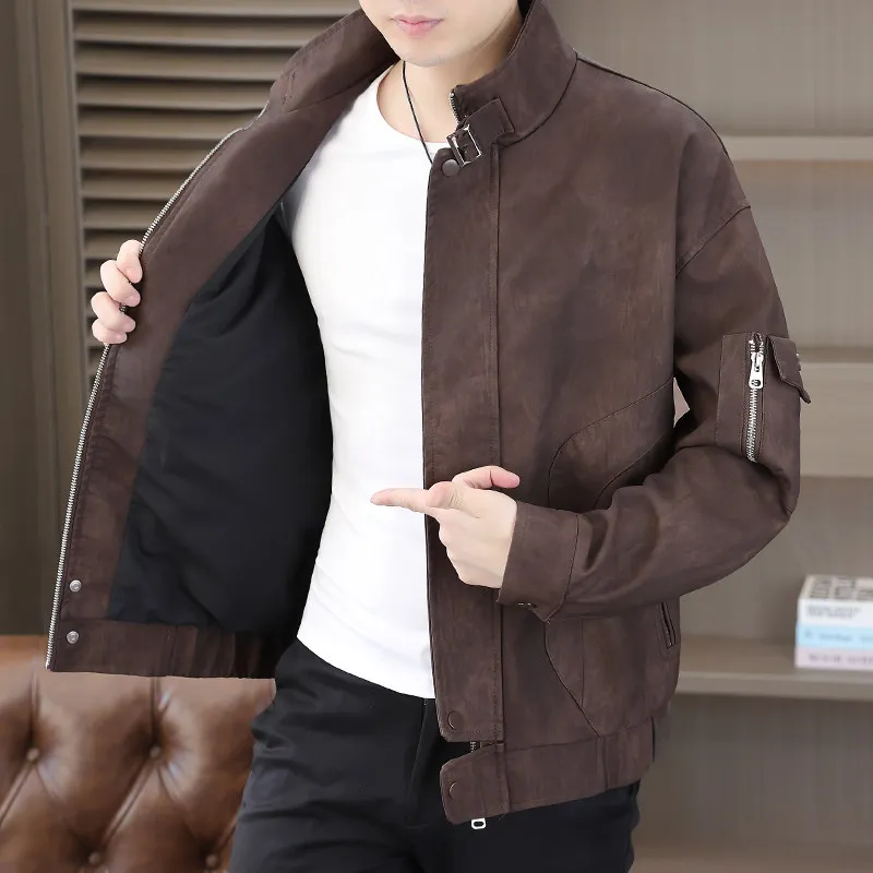 

High Quali Faionable Casual PU Leather Jaet Men's Spring Autumn Flip Collar Windproof Breathable Anti-UV Reflective Nig...