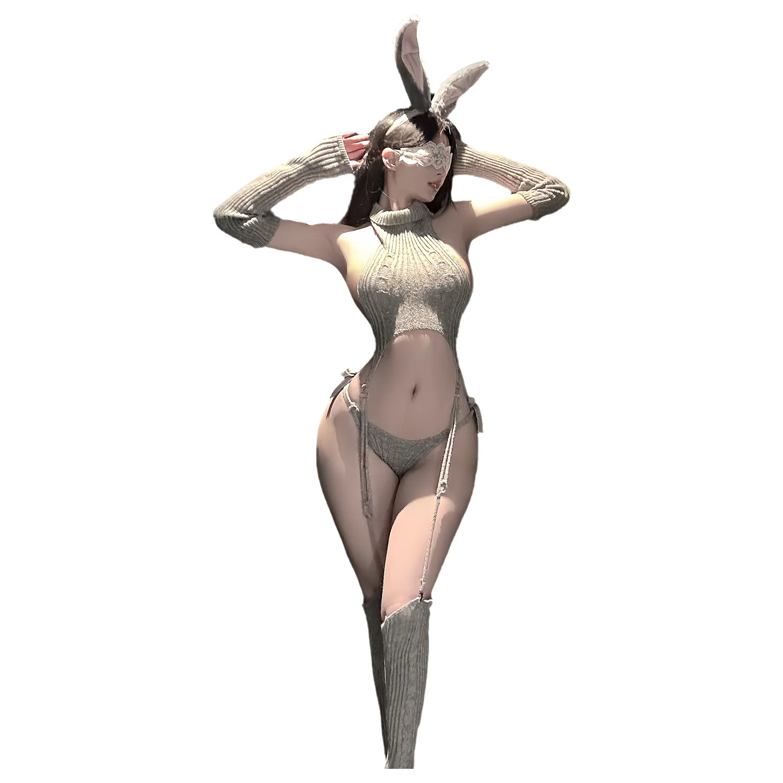 

Сексуальный боди для ночного клуба, с открытой спиной, высоким воротом, ажурный, в стиле «ленивая красавица», костюм зайчика, игривый, 596Q