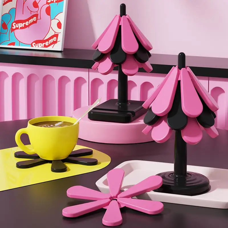 Coffee Cup Coaster Tree Shape Cup Coasters For Tabletop Anti-Scald Silicone Folding Placemat For Kitchen Dining Table Cafe Hotel