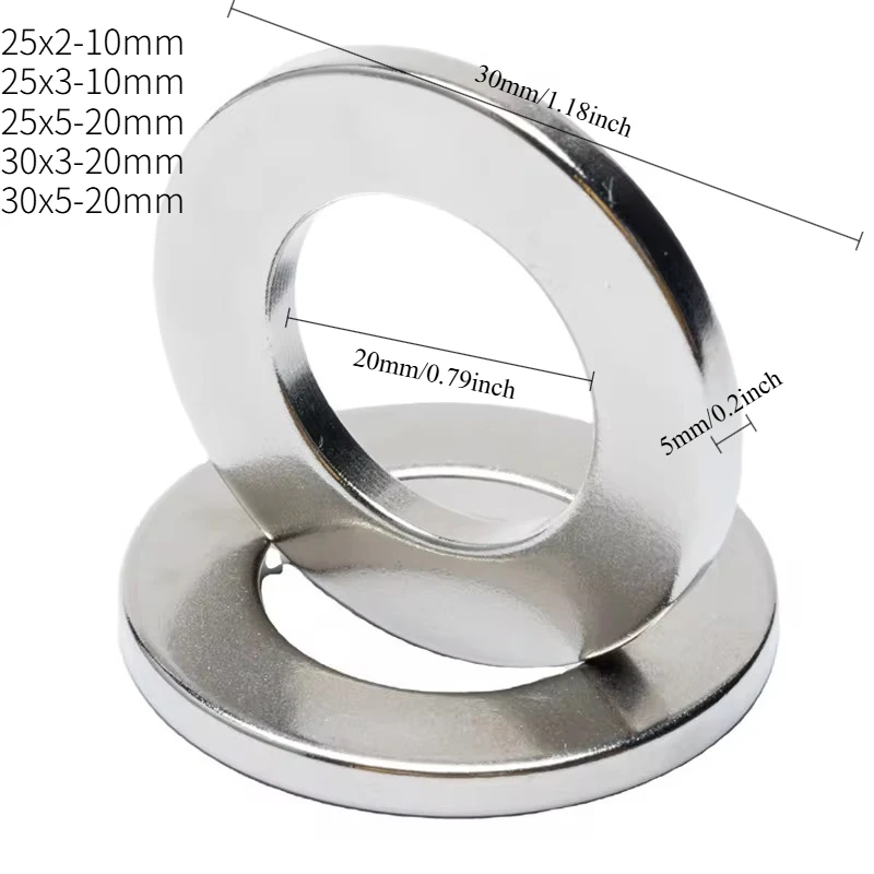 N35 25x2-10 25x3-10  30x3-20 30x5-20 25x5-20 Ring Strong Straight Hole Round Standard Whiteboard Neodymium Magnets Diy