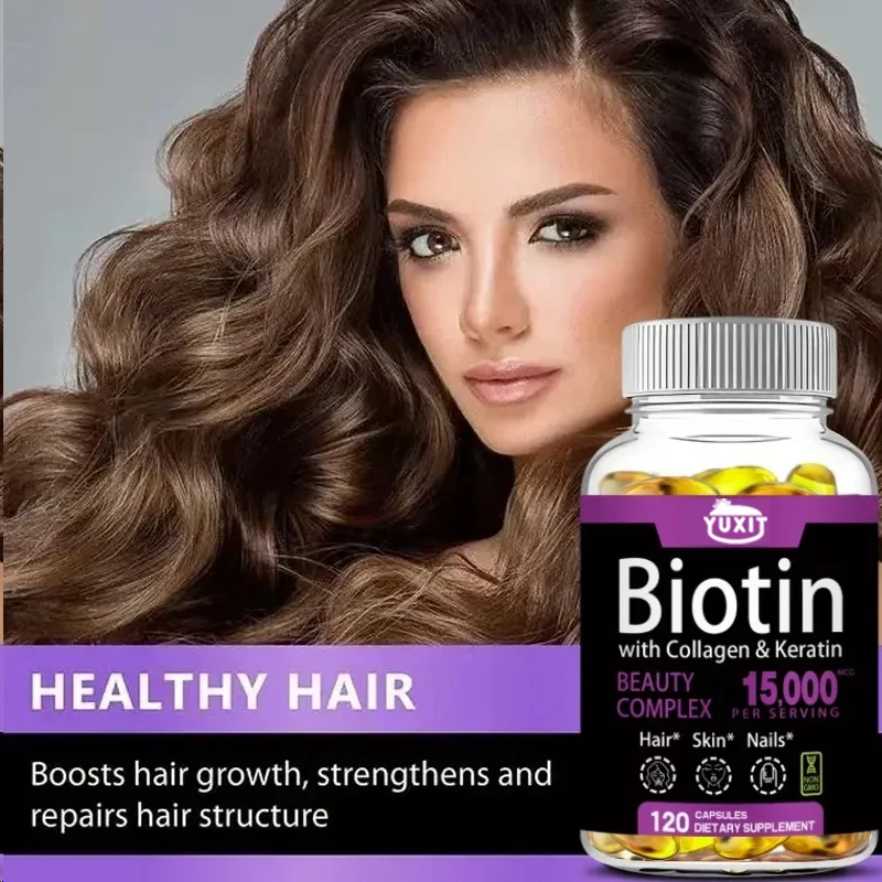 YUXIT Biotin Collagen Keratin Supplement for Hair Skin Nail 120 NonGMO Capsules