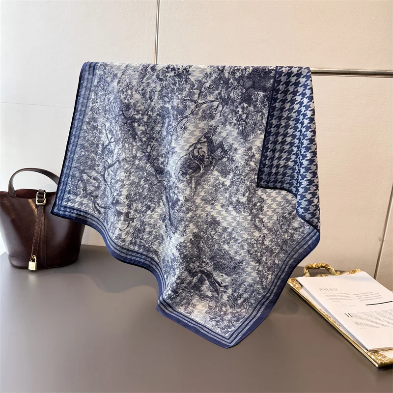 جديد على الوجهين لونين متعرجة منقوشة وشاح رقيقة الحماية من الشمس عالية الجودة شال الرقبة وشاح حريري على الطراز البريطاني