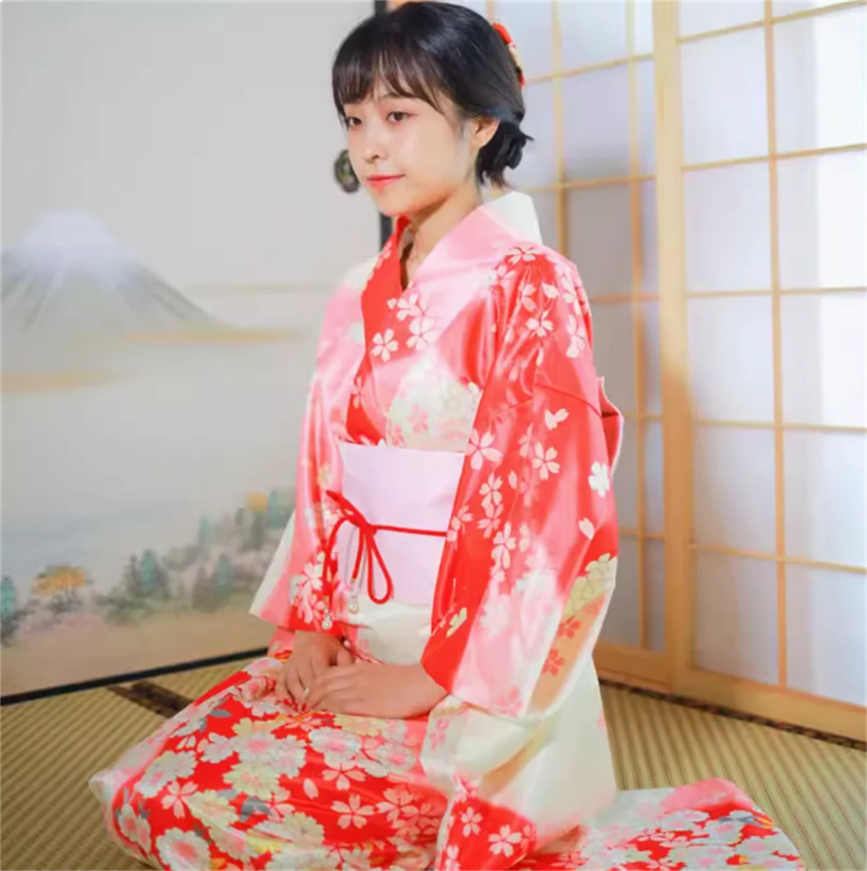 

Japanese kimono, yukata, women's purple cherry blossom