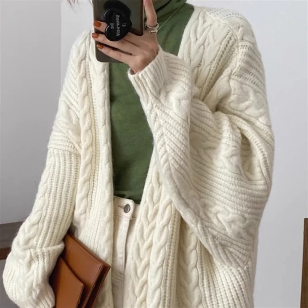 

Autumn Winter Coat Loose Show Thin Show Temperament Gentle Wind Wool Knit Cardigan Woman NEW CASHMERE Cardigan