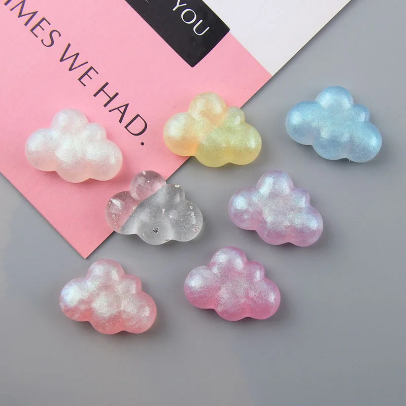 10Pcs Kawaii AB Coated Clouds Flat Back Resin Cabochons for DIY Jewelry Making Girls Kids Hair Clips Decoration Accessories