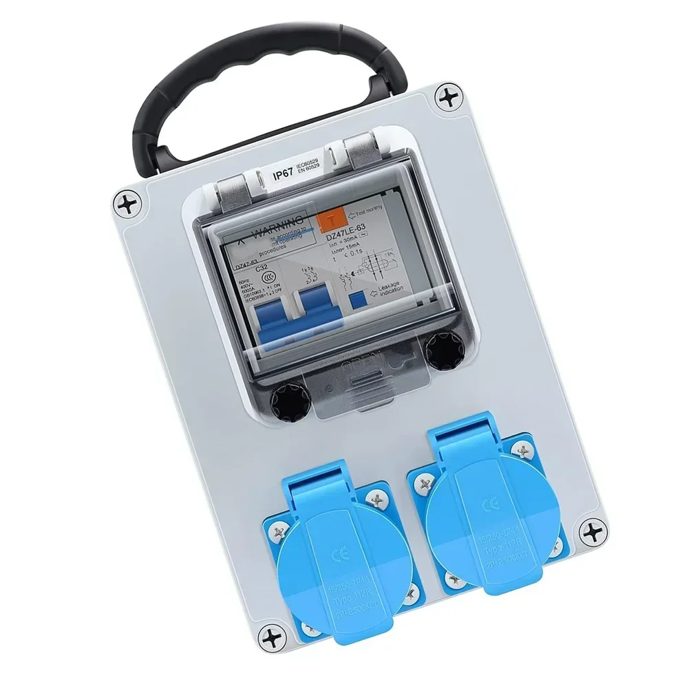 

Portable Switch Outlet Box IP67 Wall Power Distributor With Socket 2×16A 220-250V Portable Portable Small Electric Box Hot Sell